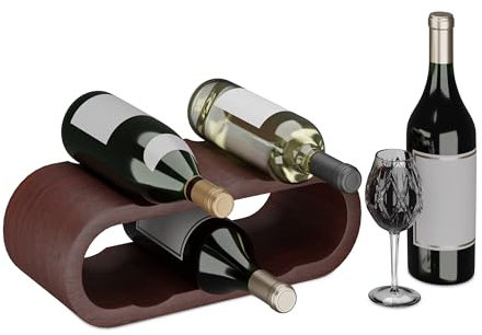 Relaxdays Weinregal, für Weinflaschen, Flaschenregal, 6 Flaschen, HBT: 13 x 38,5 x 16 cm, Walnussholz, Weinhalter, Natur