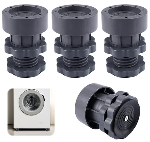 4 Piezas Universal Patas Lavadora Regulables, 10-12 cm Ajustable | Patas Soporte Lavadora Tacos Antivibracion con Almohadilla de Goma para Secadoras, Frigorífico, Reducir Ruido y Vibración