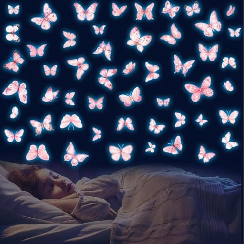 Tarklanda Schmetterlinge Leuchtend Wandtattoo Schmetterling Wandaufkleber Luminous Schmetterling Wandsticker Rosa Leuchtsticker für Wohnzimmer Schlafzimmer Kinderzimmer Wanddeko Blau