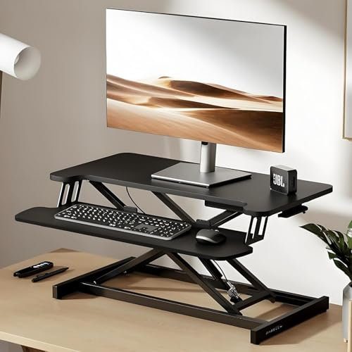 Scrivania in Piedi, convertitore da scrivania da Ufficio da 31,4 Pollici, scrivania Sit-Stand per casa con Piano a 2 Livelli e Ampio Vassoio per Tastiera, Altezza ergonomica Regola