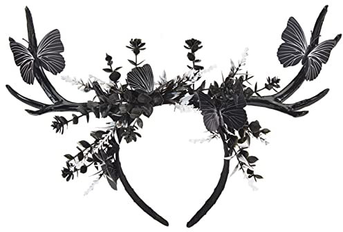 CQEAZ Haarreif für Halloween, Rentier-Hörner, dunkles Cosplay, Party, Haarreifen, dunkle Schmetterlinge, Elch-Thema
