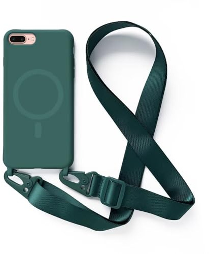 2NSPDRGNI Carga Inalámbrica Funda con Cuerda Compatible con iPhone 6 Plus/7 Plus/8 Plus,Ajustable Colgante Collar Correa de Cuello Cadena Cordón Case,Verde Oscuro