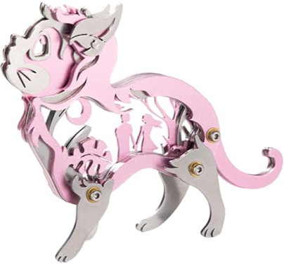 Palapozzy Metall 3D Mechanische Katze Modell Kit Puzzle, 3D DIY Biomimetische Tierpuzzles Metallmontage Tier, Geschenk für Jungen oder Mädchen (37PCS/Rosa)