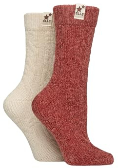 Elle Women's Chenile Boot Socks - Soft and Cosy Cable Knit in a Multipack of 2 for Walking, Hiking and the Outdoors Size 4-8