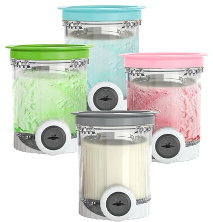 4PCS Ice Cream Containers for Ninja NC700 NC701 - BPA-Free Pint Cups with Lids, Containers Replacement for Ninja Swirl Ice Cream & Soft Serve Makers, Dishwasher Safe | Grey/Pink/Green/Blue Colour Set