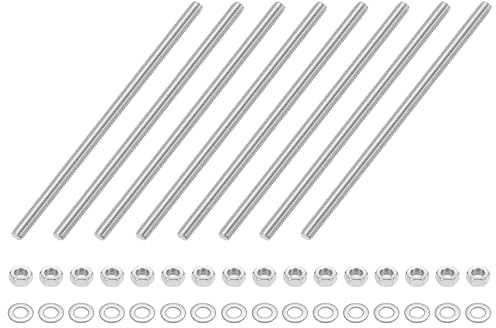 QUARKZMAN 8 Stück Gewindestangen M6 x 130mm, Edelstahl Stockschrauben, Gewindestifte mit 16pcs Sechskantmutter und 16pcs Unterlegscheiben, Vollgewindestange für Möbeln, Maschinen