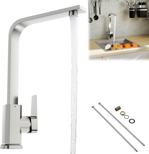 Froadp Gebürstete Küchenarmatur Wasserhahn Küche 360° Drehbar Spültischarmatur Armatur Einhebel Edelstahl Tropffrei Modern Design für Küchenspüle
