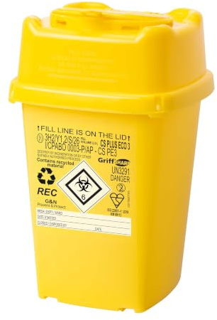 G+N Medical Sharps Disposal Container 3 Litre For Needles | Sharps Bin, For Needles, Lancets, Syringes, Tattoo & Beauty Waste, Puncture Resistant, Secure Closures, Regulation Compliant