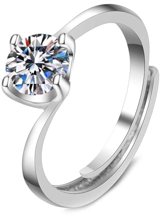 KnBoB Eheringe Weissgold 750 Damen Elegant Welle 4 Zacken 1ct 6mm Verstellbar Weiß Rund Labor Diamant Ringe Schlicht Größe 52 (16.6)