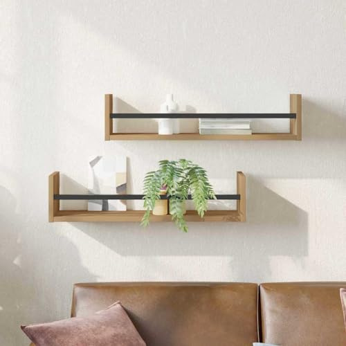 mtlskopl Wandregal Set Artisan-Eiche 60x16x14 cm massiver Holzwerkstoff Modernes schwebendes Regal mit 2 Regalbrettern für Wohnzimmer Büro Schlafzimmer Flur