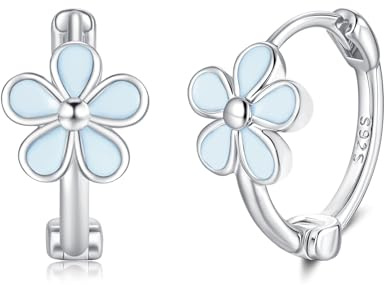 Deyanse Ohrringe Silber 925 Creolen Mädchen, 925 Sterling Silber Ohrringe | Bunte Blume Tropfen Ohrring Kreolen Klein Kinder, Hypoallergen Kinderohrring Schlafen, Geschenk für Damen Frauen, Nickelfrei