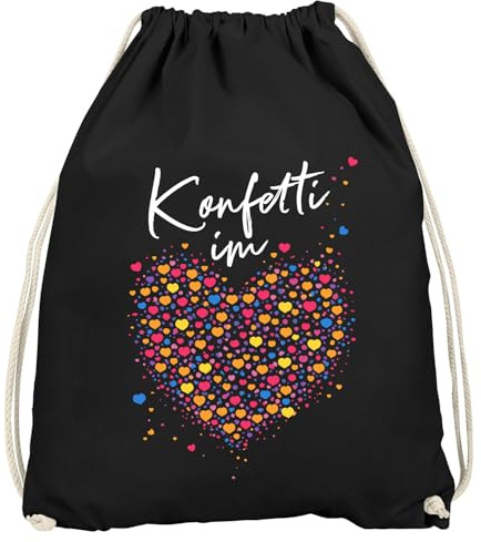 MoonWorks® Turnbeutel - Konfetti Herz - Accessoires Fasching Gadgets Spruch lustig Faschingsartikel Tasche Gymbag Schwarz unisize