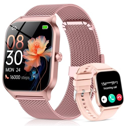 CASCHO Smartwatch Damen mit Telefonfunktion, 1.85'' Smart Watch, 120+Sportmodi Fitnessuhr mit Herzfrequenz/SpO2/Schrittzähler/Schlafmonitor, IP68 Wasserdicht Fitness Tracker für iOS Android,Roségold