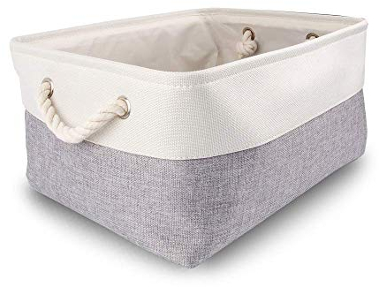 Mangata Large Storage Boxes, Fabric Storage Baskets with Rope Handles for Cupboards, Shelves, Wardrobe, Toys, Clothes (Foldable, Grey White)