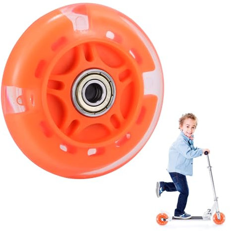 Scooter Ersatzräder, 1 Stück LED Flash Rad 80 mm, Mini Maxi Micro Scooter Skate Räder, blinkende Rollenlichter, hinten, hinten, ABEC-7, 80 mm, für Kinder und Jugendliche, Indoor Outdoor Skaten(Orange)
