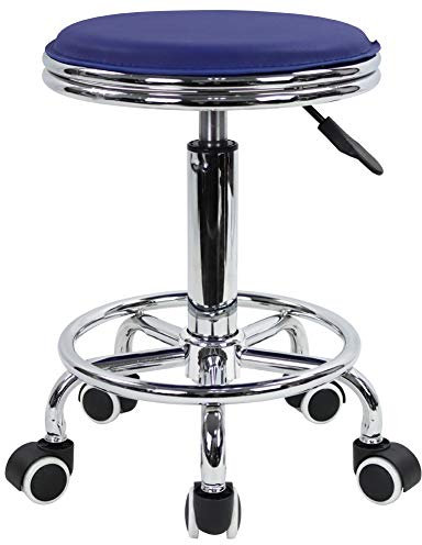 KKTONER Rollhocker Drehhocker höhenverstellbar mit Fußstütze aus PU Leder Blau