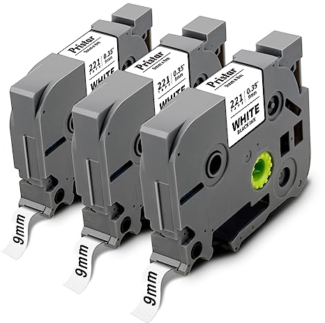 Pristar Kompatibel 9mm Schriftband als Ersatz für Brother TZe-221 TZe221 TZ-221 TZe Schwarz auf Weiß für PT-H100LB PT-D400 PT-H105 PT-D200BWVP PT-1000 PT-1010 PT-H110 PT-H100R PT-H101 PT-H107B PT-D210