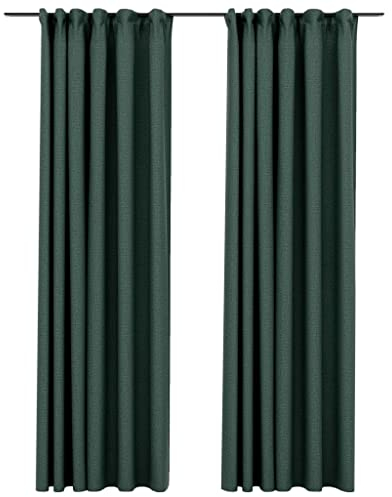 vidaXL 2X Vorhang Verdunkelung mit Haken Verdunkelungsvorhang Kräuselband Thermo Gardine Blickdicht Vorhänge Leinenoptik Grün 140x225cm