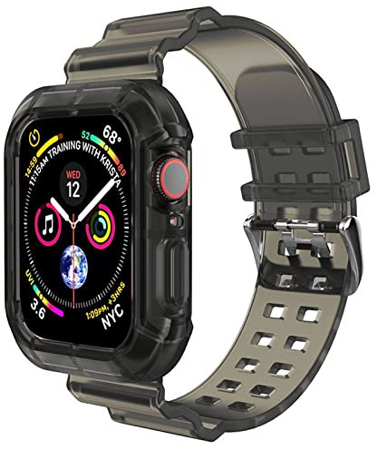 ZZLOVE Watchband Crystal Clear Soft Silicone Sports Compatible for Apple Watch TPU 42mm/44mm Bracelet Band Strap for iWatch Series SE/6/5/4/3/2 (Clear Black)