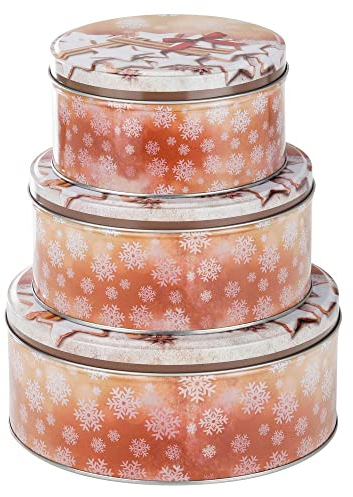 bonsport Keksdosen Set 3-teilig rund Weihnachten Plätzchendosen Gebäckdosen, Zimtsterne/Schneesterne