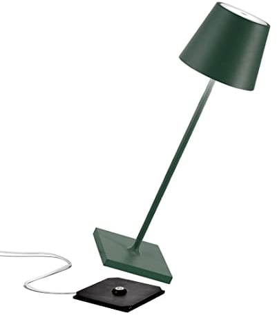 Zafferano, Poldina Pro Lampe, Kabellose, Wiederaufladbare Tischlampe mit Touch Control, Auch für den Außenbereich Geeignet, Dimmer, 2200-3000 K, Höhe 38 cm, Farbe Dunkelgrün