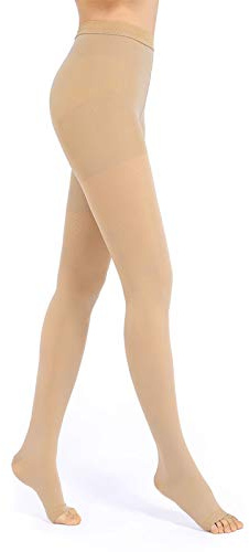 Kompressionsstrumpfhose für Damen und Herren, 20–30 mmHg, offene Zehenpartie - - Large