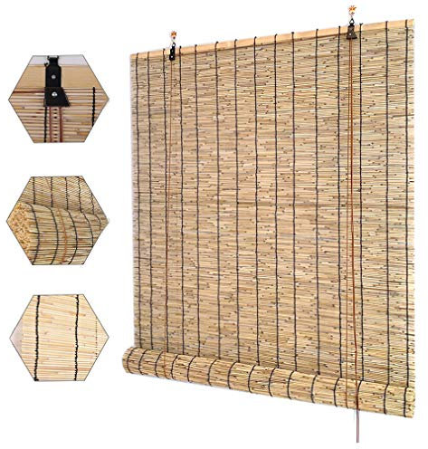 NIANXINN Außen Rollo Bambus,Breite 50-140cm Retro-Schilf Vorhang,Sichtschutz Bambusrollo Rollläden,Lichtfilterung Sonnenschutz Wärmedämmung Roman Jalousien,für Außen/Innen,Anpassbar(60x80/24x32in)