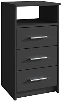 MATKAM Schubladenkommode 3SO in klassischer Optik, H75 x B40 x 35 cm, mit 3 Schubladen und einem offenen Ablagefach, Führungsschienen aus Metall, in verschiedenen Ausführungen erhältlich (Schwarz)