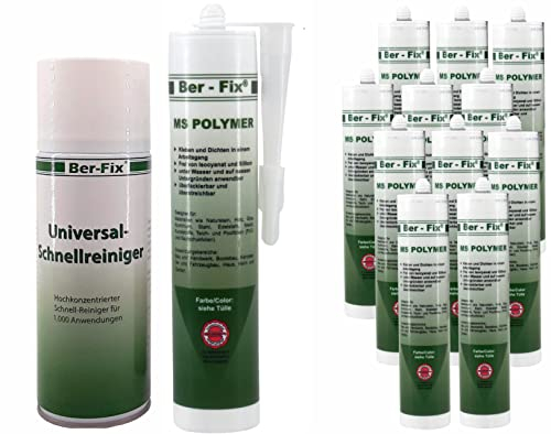 Ber-Fix 12x MS Polymer Kleber Transparent Glasklar 300g + 400ml Schnellreiniger – Hochwertiger Kleber für dauerhafte, schimmelresistente Verklebungen