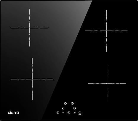 CIARRA CABBIH4 Placa Inducción Integrada 4 Fuegos 7200W Control de Táctil Inducción Vitrocerámica 9 Niveles de Potencia Funciones de Seguridad Negro