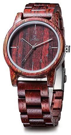 LeeEv Holzuhren Uwood Serie 40mm Unisex Natürliche Handarbeit Holz Uhr mit Geschenkbox & Band verstellbar