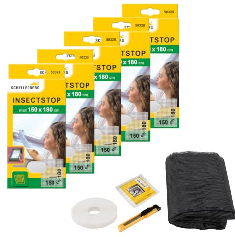 5er-Set SchellenbergFliegengitter mit Reisverschluss, 150x180, weiß