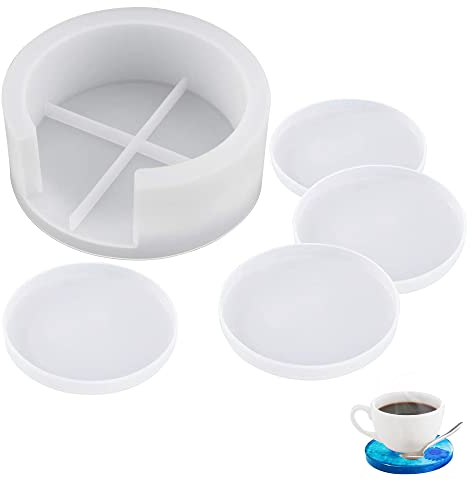 Round Coaster Resin Moulds, 5 PCS Silicone Coaster Mould Set, DIY Coasters Mould Set for Making Cup Mats DIY Home Decoration
