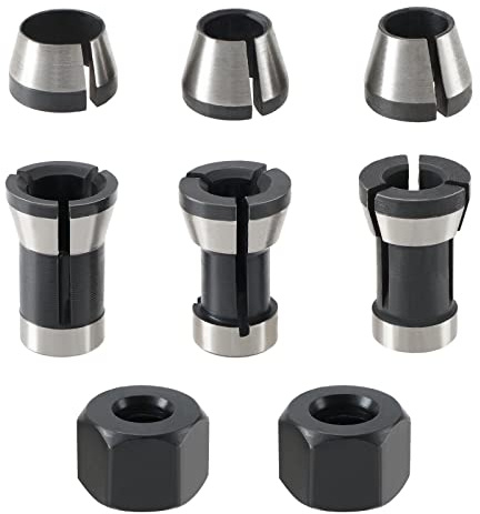 OTOTEC 8-TLG Fräser-Spannzangenfutter mit Schraubenmuttern Set, Elektrisch Fräsen Spannzangen Adapter 6mm, 6,35mm, 8mm für Graviermaschine