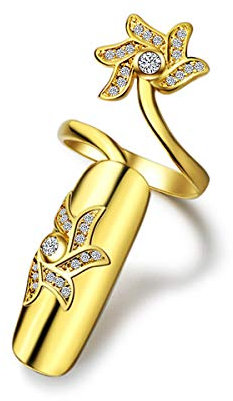 Uloveido Middle Finger Nail Decoration Fingernail Ring Finger Tip Ring Nail Art Charms Fashion Jewelry Accessories for Women Girls SZ287-2 (Gold)