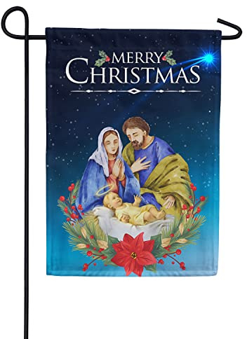 Parteifahne Doppelseitige Lawn Sign Verblassen Beständig Gartenfahne Décor Frohe Weihnachten Heilige Familie - Weihnachtsstern Von Bethlehem Jesus Geburt Heilige Nacht Krippengarten Flagge