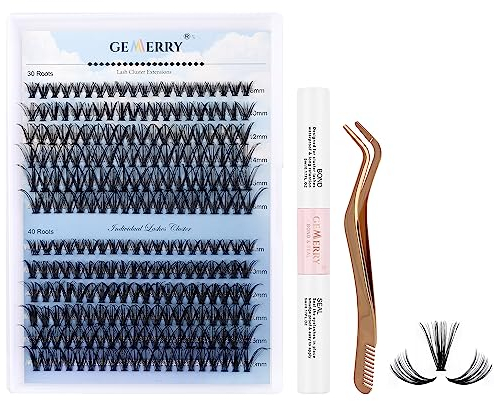 Extension Cils Kit Faux Cils Individuel 240PCS Extension de Cils Bouquet Cils individuel Natural D Curl 8-16mm avec Colle et Scellements Applicateur Pince DIY Kit Faux Cils Gemerry Cils(30+40D-KIT)