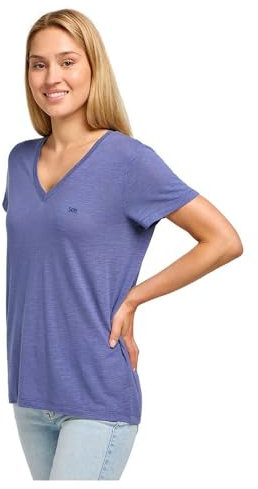 Lee Women's V Neck Tee T-Shirt, SURF Blue, Small