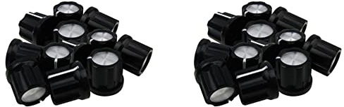 liovitor 0Degree Guitar Pot Knob Amp Knobs Buttons D-Type Shaft Potentiometer Pots Knobs, Cap Silver Top, Pack of 24