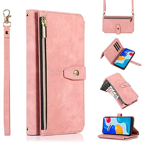 ESONG Funda movil para Xiaomi Redmi Note 12 5G,PU Cuero Billetera Carcasa con Soporte/Ranuras para Tarjetas/Cierre magnético,Mujer Moda Flip Phone Cover Case con Lanyard Strap,Rosado