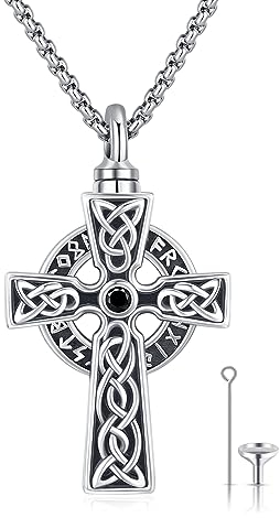 Keltisches Kreuz Urne Halskette für Asche 925 Sterling Silber ViKing Urne Kette für Asche Urne Anhänger Memorial Feuerbestattung Gedenkschmuck Vintage Amulett Schmuck für Damen Männer Herren