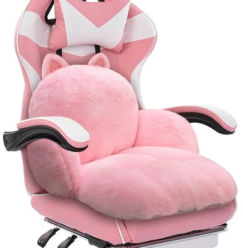QIUODO Cute Chair Cushion, Gaming Chair Cushion with Backrest Non-Slip, Comfy Seat Cushion for Office Desk, Kawaii Chair Cushions for Gamer, Soft Chair Cushion for Room Bedroom Decor(Pink Kitty)