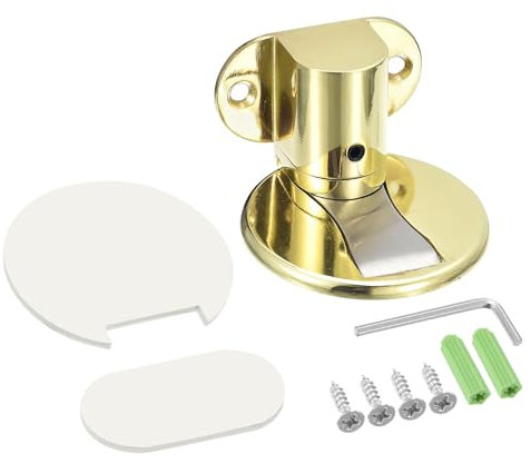 uxcell Magnetic Door Stopper, Adjustable Door Stops Door Catch Magnets Floor Door Holder with Self Adhesive and Screws, Gold Tone