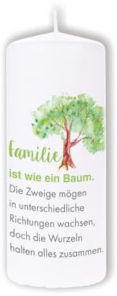 KERZENBOTE Spruchkerze 'Familie ist wie ein Baum' | Geschenk-Kerze | in Deutschland gefertigt | 6x15cm