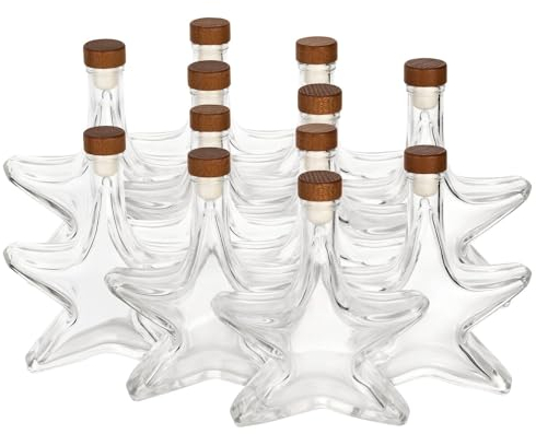6x Stern Likörflaschen 200ml - leere Flaschen zum befüllen Weihnachten kleine Glasflaschen Stern Flasche Likör Sternform