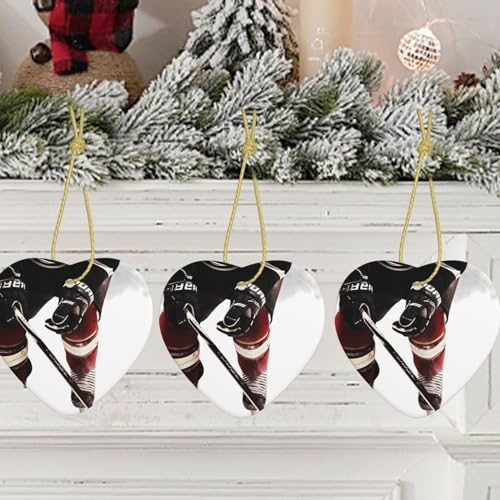 Christmas Ornament Christmas Heart Hanging Ornament Ice Hockey Pattern Xmas Tree Ceramic Hanging Personalized Ceramics Ornament Hanging for Home Decor Xmas star Hanging Decorations