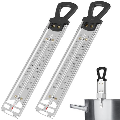 2pcs Candy Thermometer mit Topfclip Edelstahl -Kochthermometer mit hängenden Ringgriff Sofortige Lesen Sie Deep Fry Thermometer klassisches Glasfutter Thermometer für Zuckersirup Marmelade Jelly Oil x