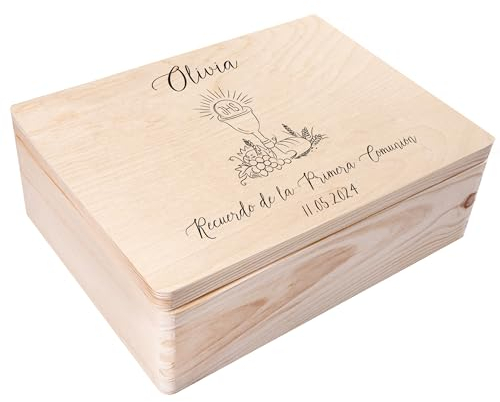 Creative Deco Personalisiert Kommunion/Konfirmation Geschenke für Mädchen und Jungen - Holzkiste | Kelch Motiv | Individuelle Geschenk Erinnerungsbox | Erstkommunion Deko