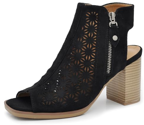 Stivaletti Scarpe da Donna Sandali A Tronchetti Spuntati da Tacco A Blocco Grosso Camoscio Sintetico XG116 Nero N.37
