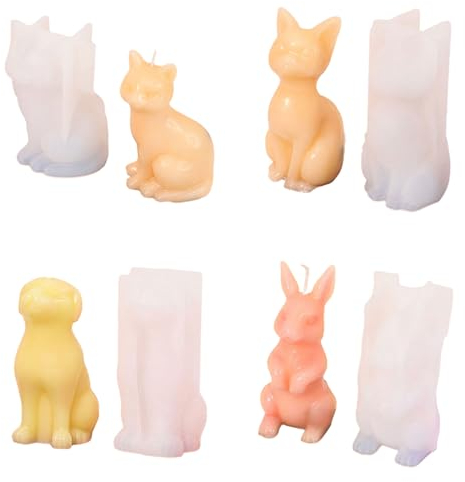 Lot de 4 moules en silicone 3D en forme d'animal en forme de chien et lapin pour décoration d'intérieur en résine époxy
